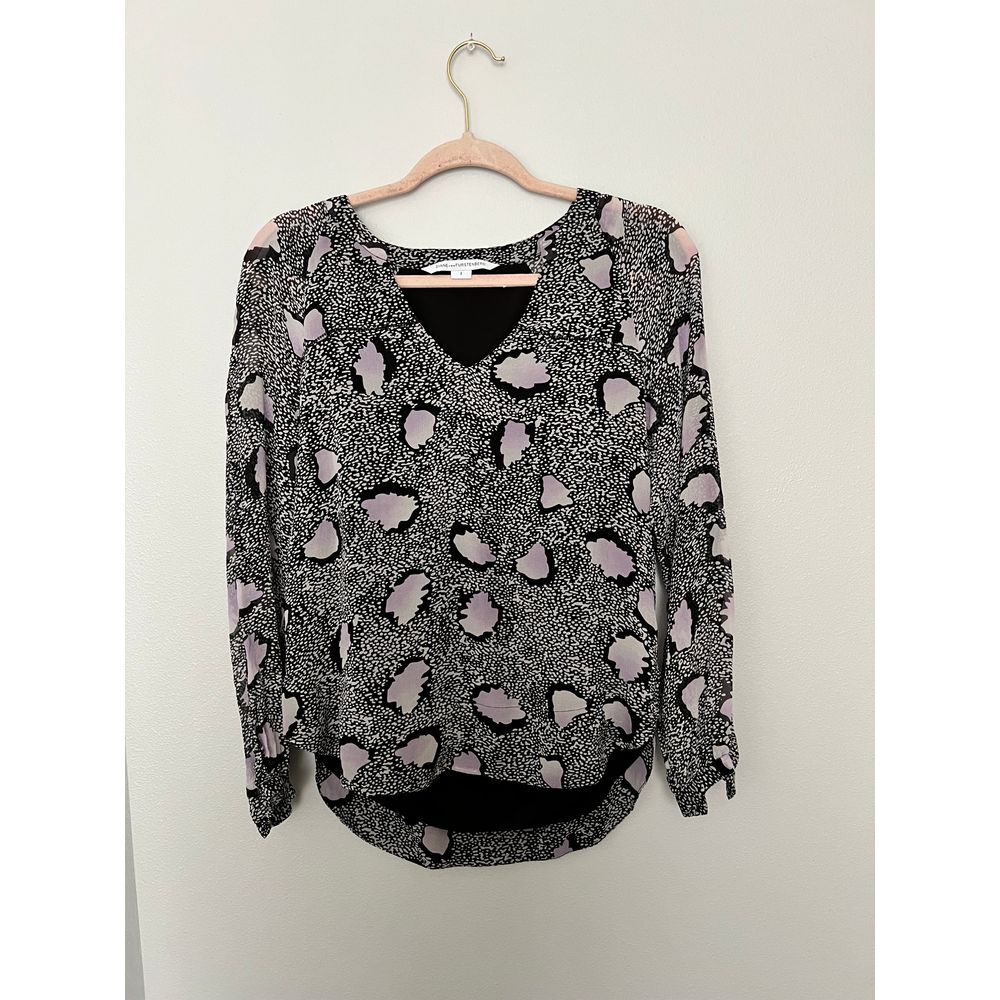 Diane von Furstenberg Abstract Spotted‎ Print Long Sleeve Blouse Size 2